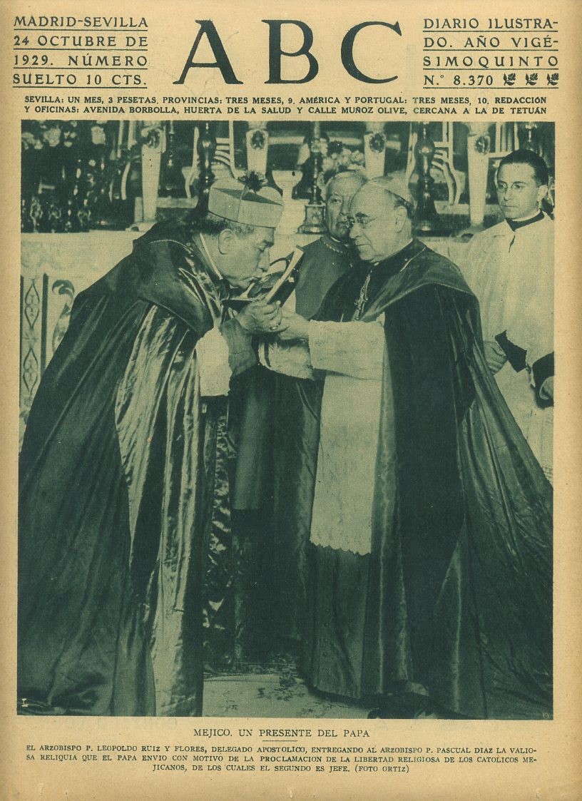 PERIODICO ABC MADRID-SEVILLA 24 OCTUBRE 1929 Nº 8370 MEJICO, UN PRESENTE DEL PAPA