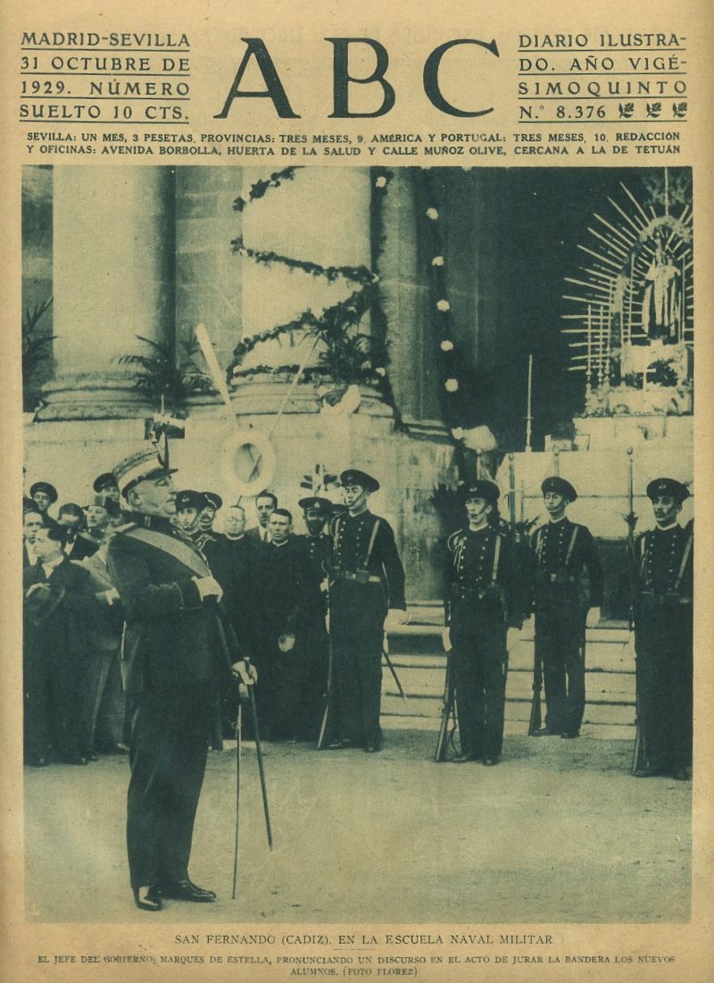 PERIODICO ABC MADRID-SEVILLA 31 OCTUBRE 1929 Nº 8373 SAN FERNANDO EN LA ESCUELA NAVAL.