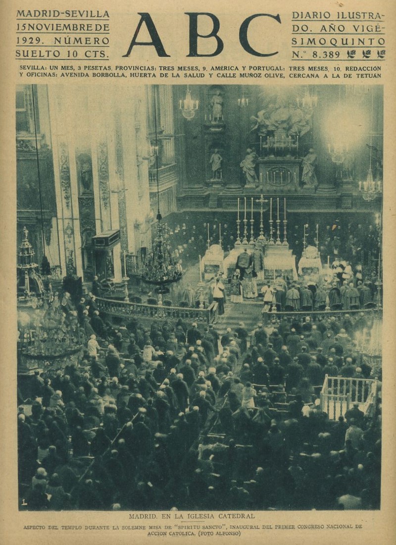 PERIODICO ABC MADRID-SEVILLA 15 NOVIEMBRE 1929 Nº 8389 MADRID, EN LA IGLESIA CATEDRAL.