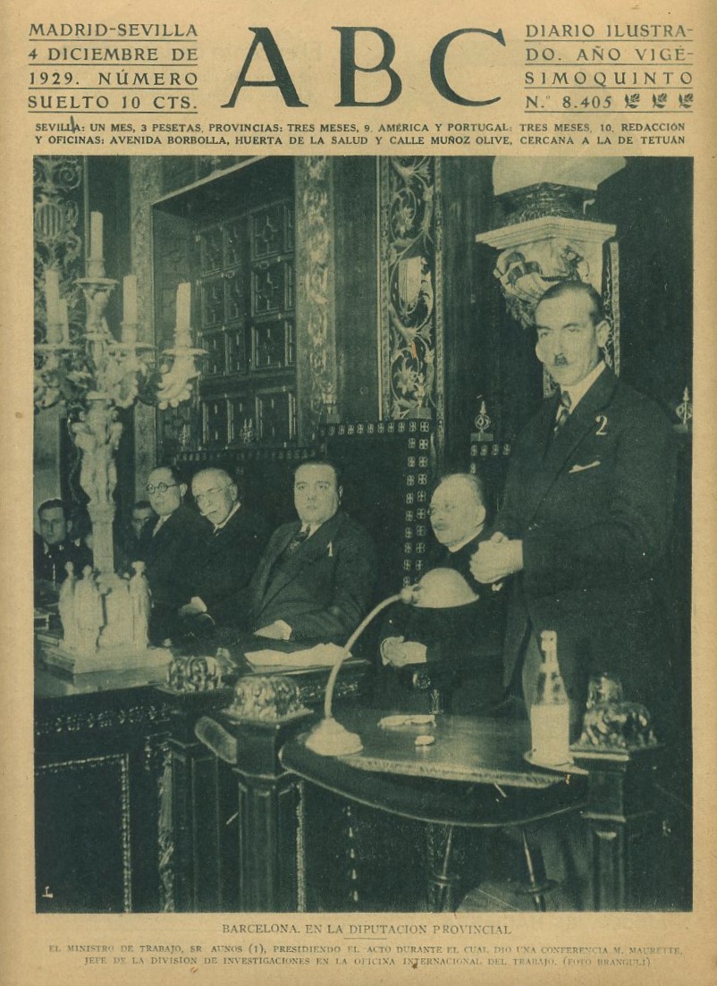 PERIODICO ABC MADRID-SEVILLA 4 DICIEMBRE 1929 Nº8405 BARCELONA,EN LA DIPUTACION PROVINCIAL