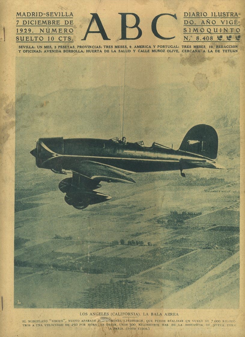 PERIODICO ABC MADRID-SEVILLA 7 DICIEMBRE 1929 Nº 8408 LOS ANGELES, LA BALA AEREA.