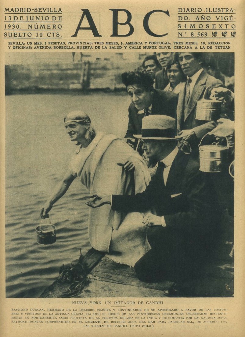 PERIODICO ABC MADRID-SEVILLA 13 JUNIO 1930 Nº 8569 NUEVA YORK, UN IMITADOR DE GANDHI.