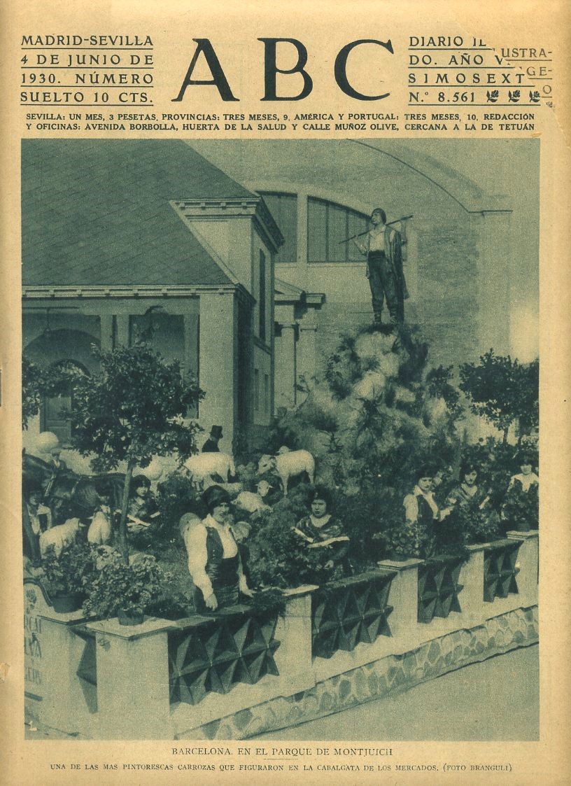 PERIODICO ABC MADRID-SEVILLA 4 JUNIO 1930 Nº 8561 BARCELONA, EN EL PARQUE DE MONTJUICH.