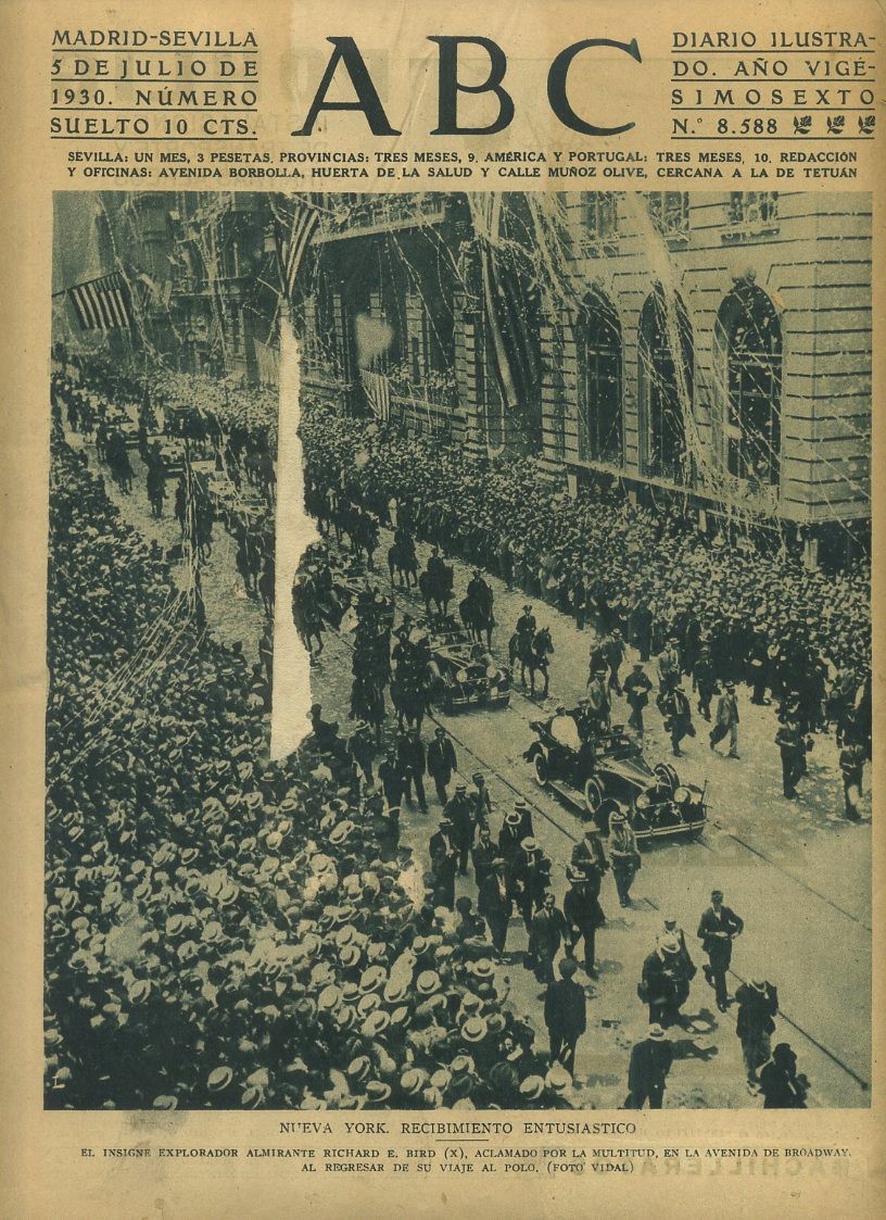 PERIODICO ABC MADRID-SEVILLA 5 JULIO 1930 Nº 8588 NUEVA YORK, RECIBIMIENTO ENTUSIASTICO.