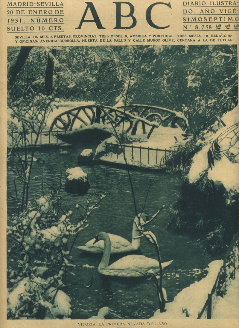 PERIODICO ABC MADRID-SEVILLA 20 DE ENERO DE 1931 VITORIA. LA PRIMERA NEVADA DEL AÑO