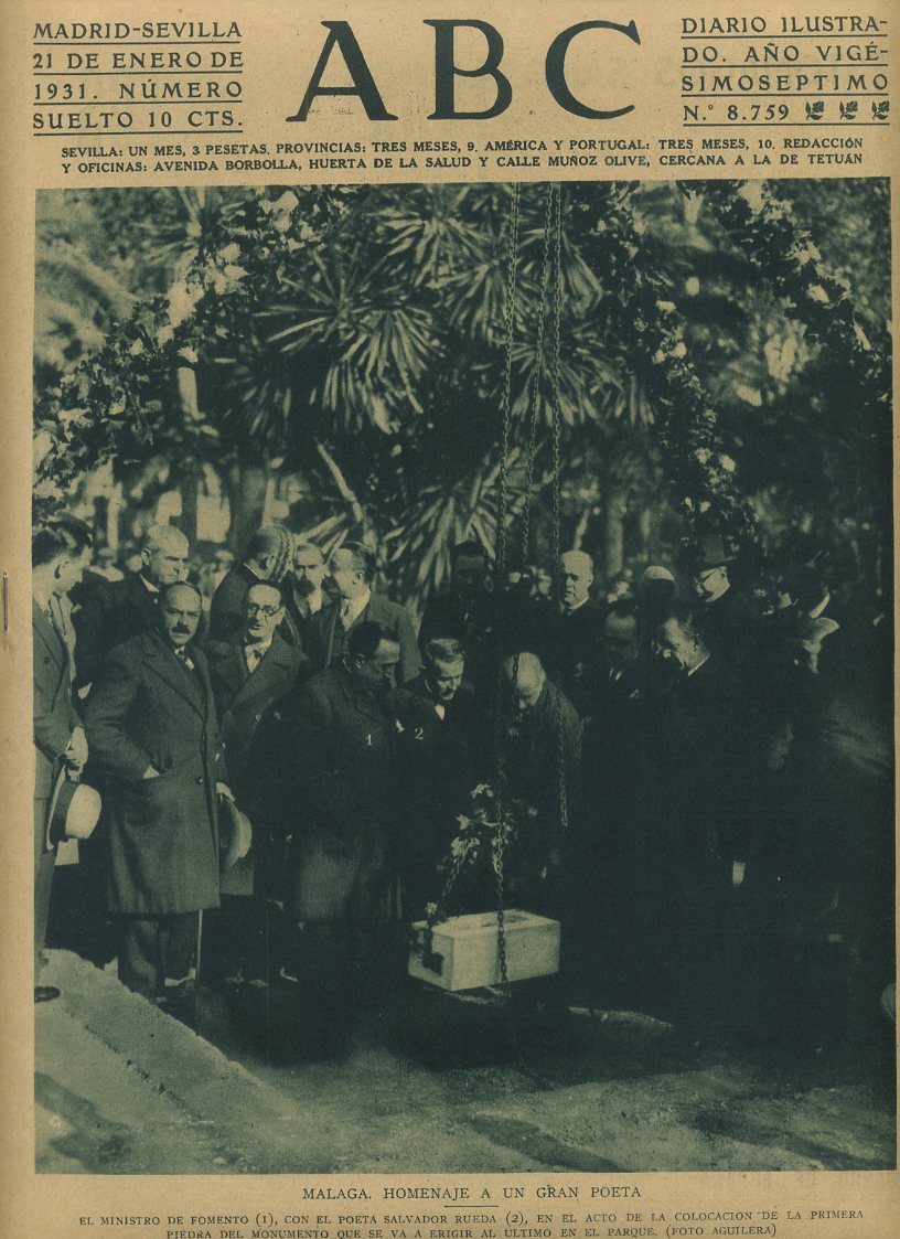 PERIODICO ABC MADRID-SEVILLA 21 DE ENERO DE 1931 Nº8759 MALAGA. HOMENAJE A UN POETA