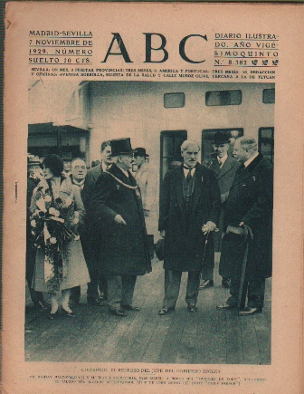 PERIODICO ABC MADRID-SEVILLA 7 DE NOVIEMBRE DE 1929 Nº8382 LIVERPOOL. REGRESO DEL JEFE DE GOBIERNO