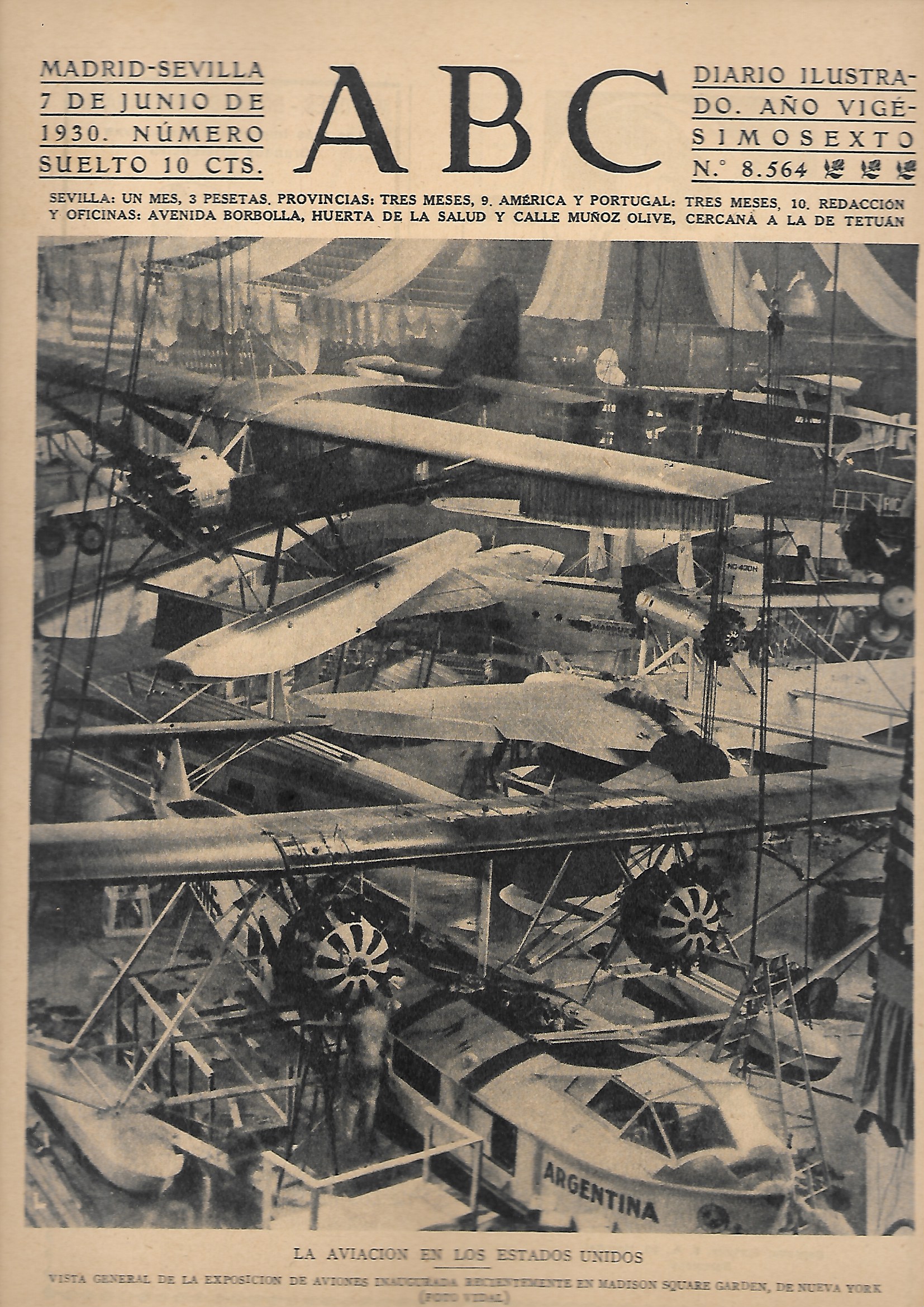 PERIODICO ABC MADRID-SEVILLA  7 JUNIO DE 1930 Nº8564 LA AVIACION EN LOS ESTADOS UNIDOS