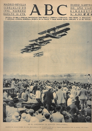 PERIODICO ABC MADRID-SEVILLA 11  JULIO DE 1930 Nº 8593 AERÓDROMO DE HENDON (INGLATERRA)