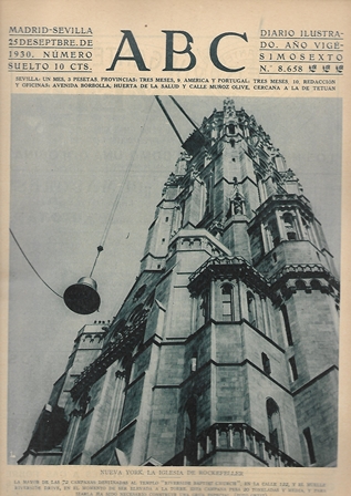PERIODICO ABC MADRID-SEVILLA 25 DE SEPTIEMBRE DE 1930 Nº8658 NUEVA YORK. LA IGLESIA DE ROCKEFERLLER