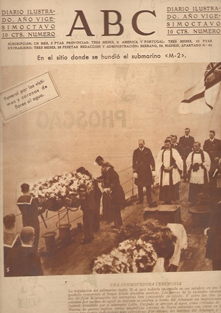 PERIODICO ABC MADRID-SEVILLA 12 DE FEBRERO DE 1932.SITIO DONDE SE HUNDIO EL SUBMARINO M-2
