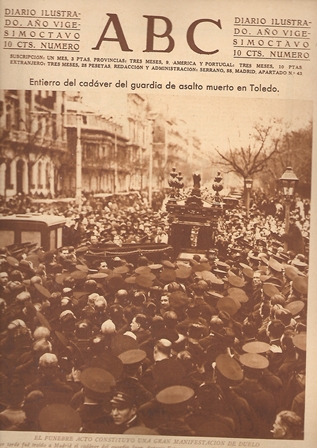 PERIODICO ABC MADRID-SEVILLA 12 DE MARZO DE 1932 Nº 9091 ENTIERRO DEL GUARDIA CIVIL DE TOLEDO
