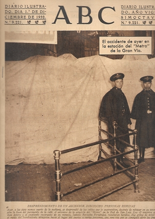 PERIODICO ABC MADRID-SEVILLA 2 DE DICIEMBRE DE 1932 Nº9220 DESPRENDIMIENTO DE UN ASCENSOR