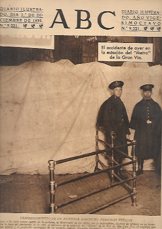 PERIODICO ABC MADRID-SEVILLA 2 DE DICIEMBRE DE 1932 Nº 9220 DESPRENDIMIENTO DE UN ASCENSOR