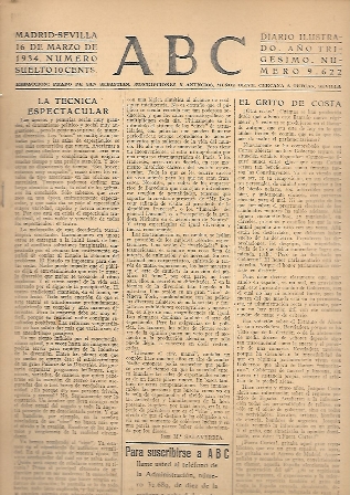 PERIODICO ABC MADRID-SEVILLA 16 DE MARZO DE 1934 Nº9622