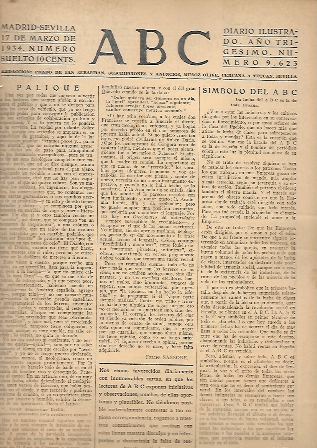PERIODICO ABC MADRID-SEVILLA 17 DE MARZO DE 1934 Nº9623.