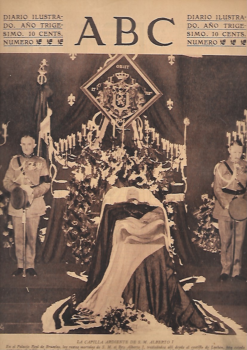PERIODICO ABC MADRID-SEVILLA 24 DE FEBRERO DE 1934 Nº9605 CAPILLA ARDIENTE DE S.M.ALBERTO I
