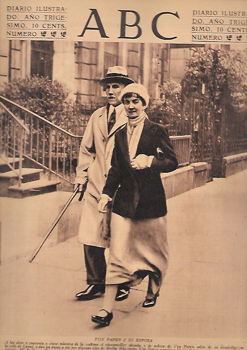 PERIODICO ABC MADRID-SEVILLA 12 DE JULIO DE 1934 Nº9713 VON PAPEN Y SU ESPOSA