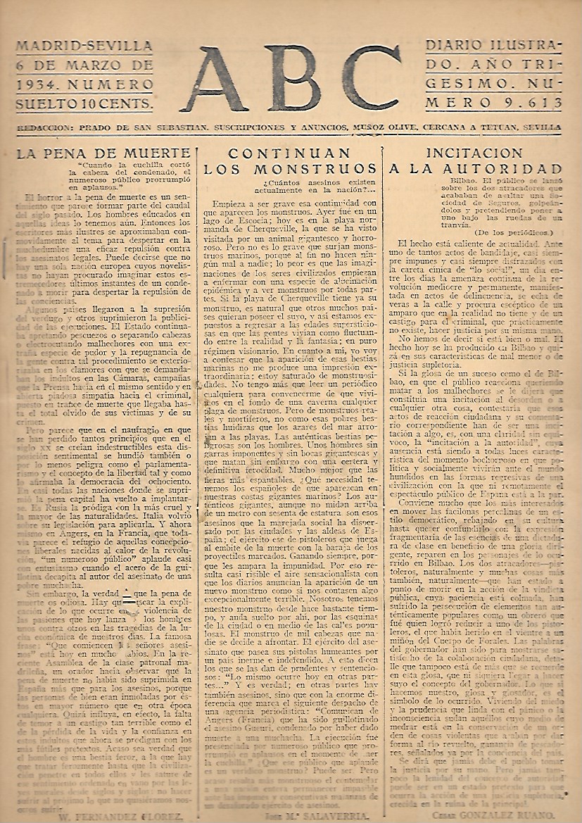 PERIODICO ABC MADRID-SEVILLA 6 DE MARZO DE 1934 Nº96113