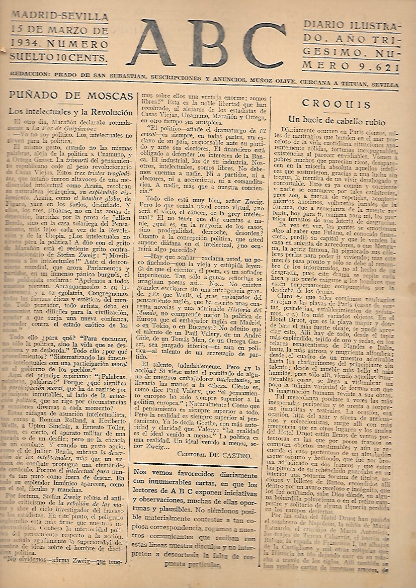 PERIODICO ABC MADRID-SEVILLA 15 DE MARZO DE 1934 Nº9621