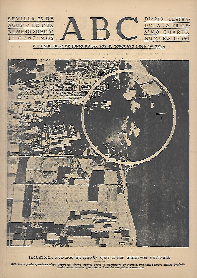 PERIODICO ABC SEVILLA 23 DE AGOSTO DE 1938 Nº10991 SAGUNTO AVIACION EN ESPAÑA