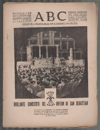 PERIODICO ABC DE SEVILLA 1 DE SEPTIEMBRE DE 1938 Nº 10999