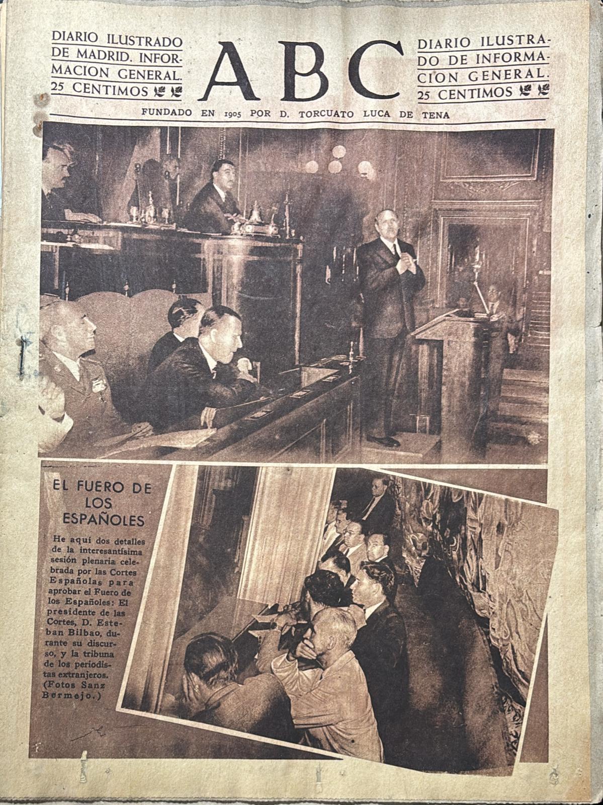 PERIODICO ABC MADRID-SEVILLA 20 DE JULIO DE 1945 Nº 13085