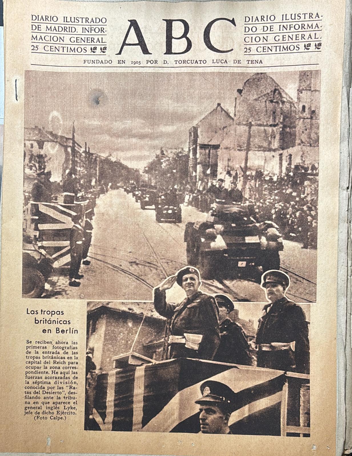 PERIODICO ABC MADRID-SEVILLA 21 DE JULIO DE 1945 Nº 13086
