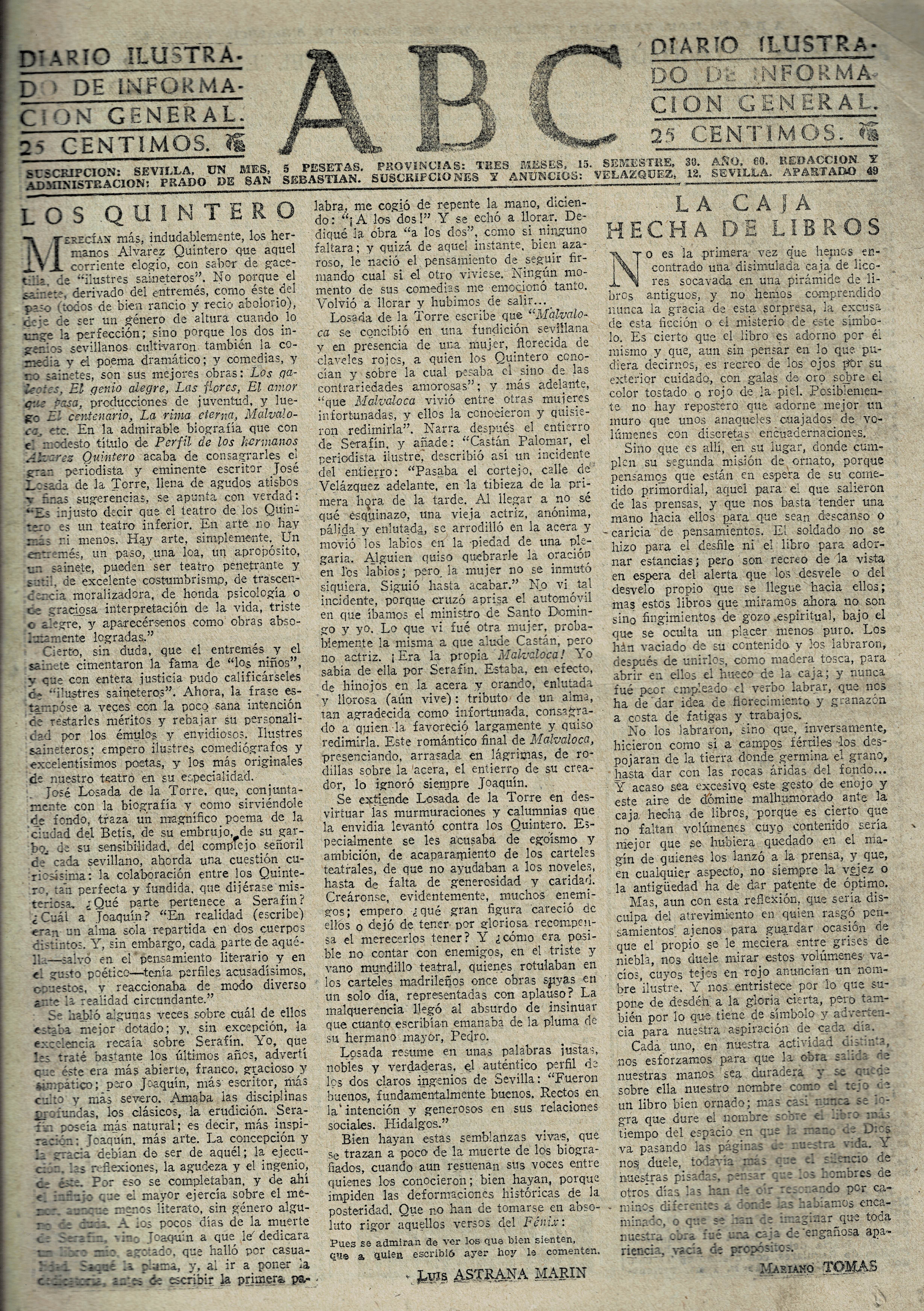 PERIODICO ABC MADRID-SEVILLA 1 DE JUNIO DE 1945 Nº 13043