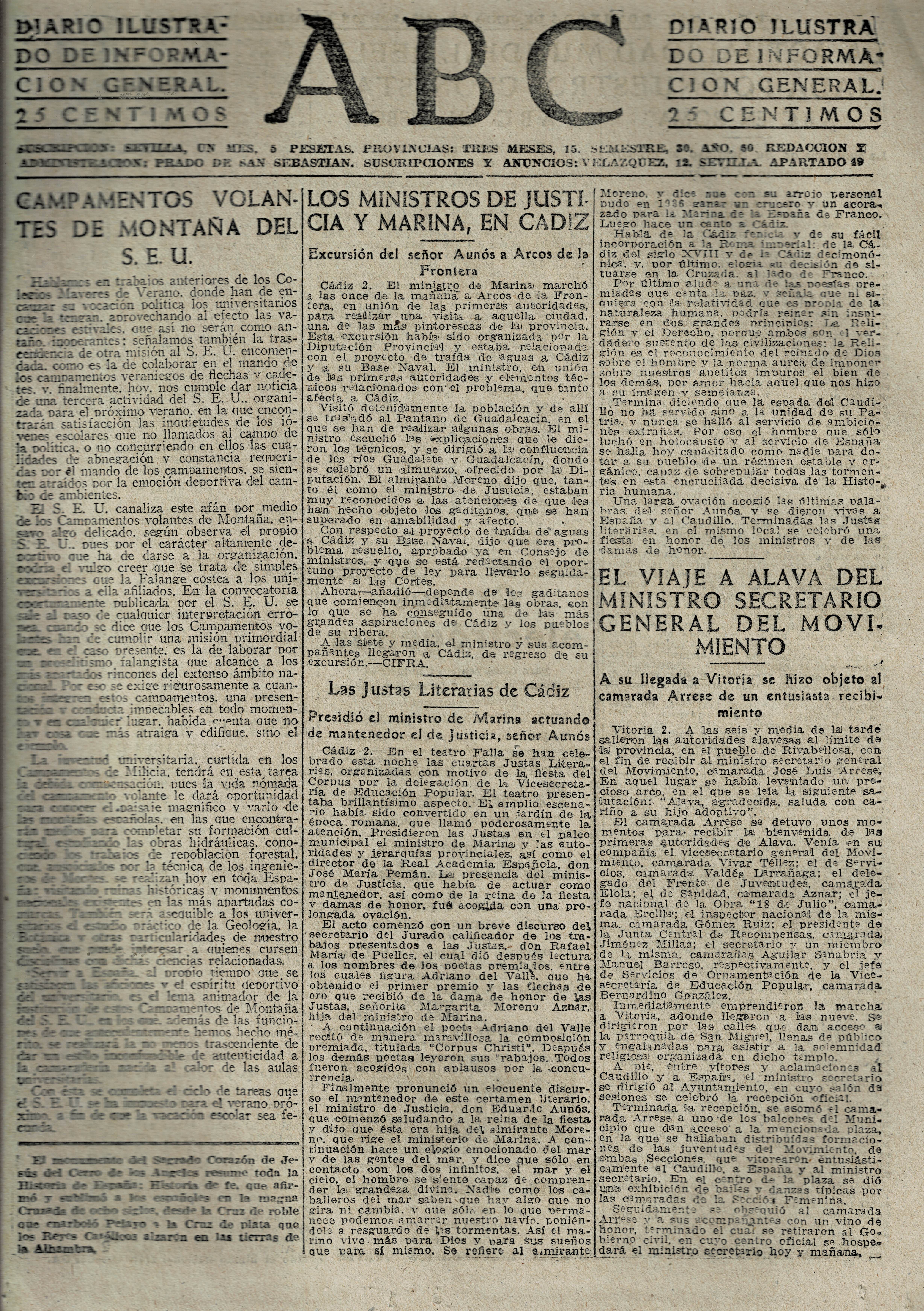 PERIODICO ABC MADRID-SEVILLA 3 DE JUNIO DE 1945 Nº 13045