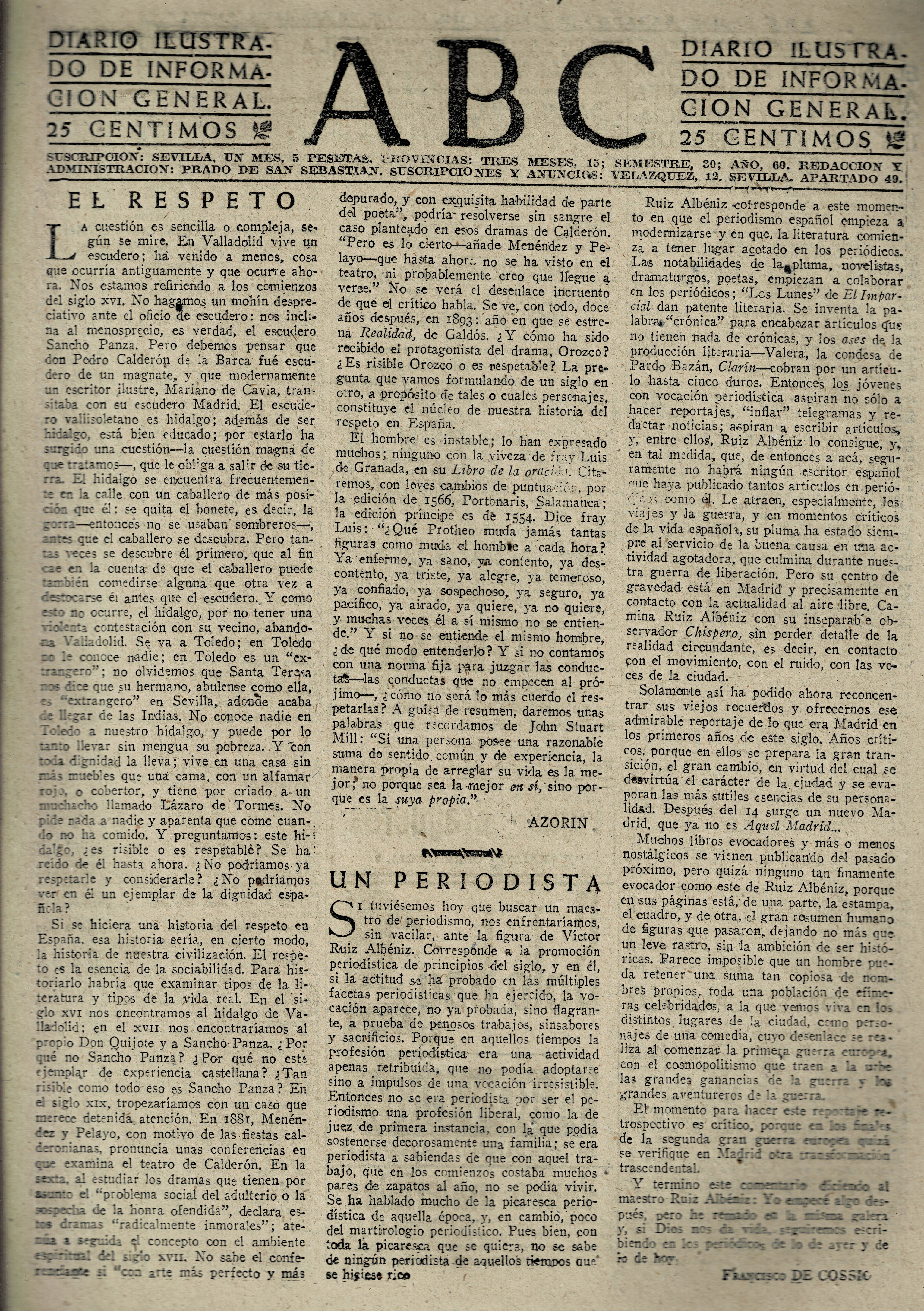 PERIODICO ABC MADRID-SEVILLA 9 DE JUNIO DE 1945 Nº 13050