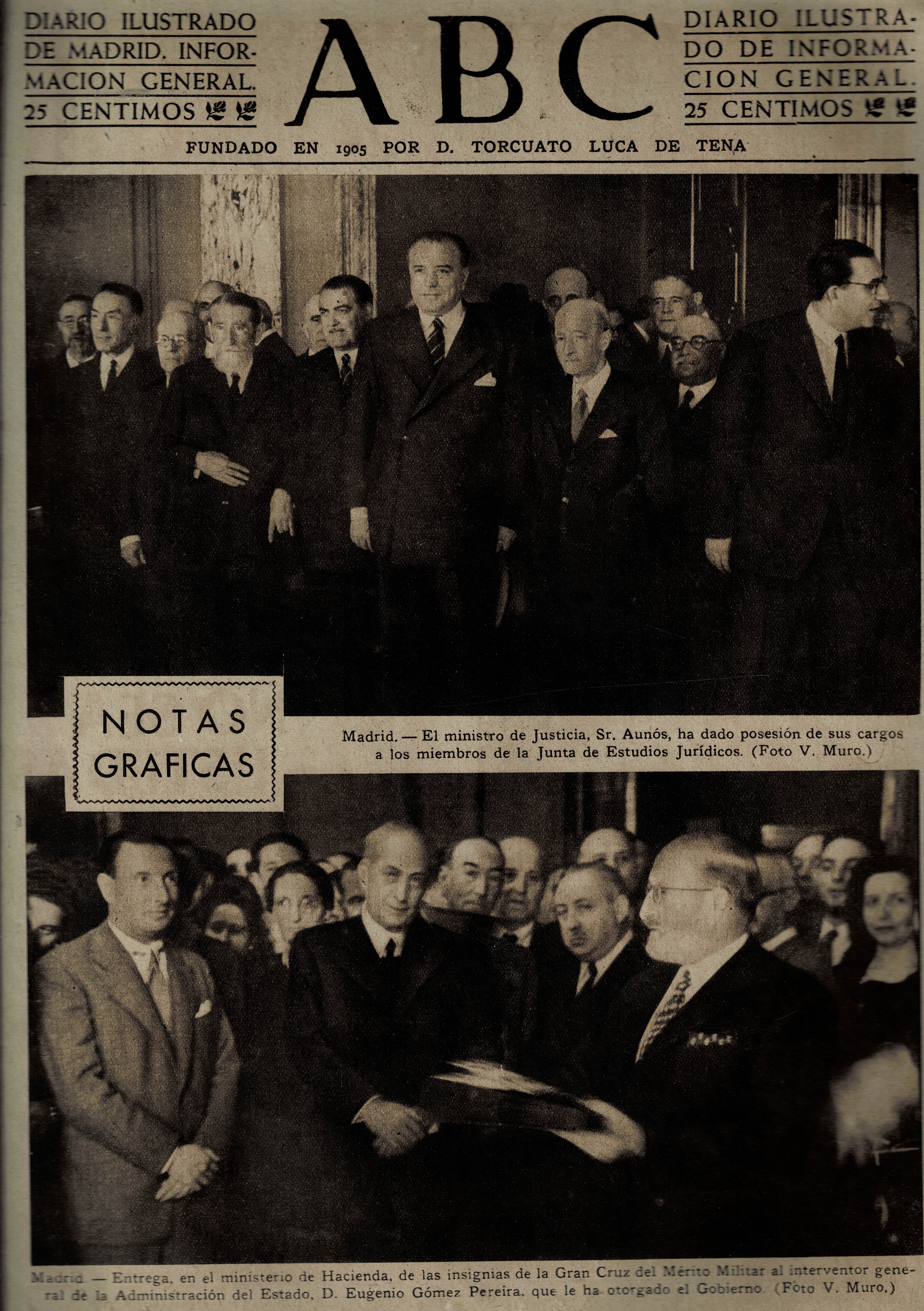 PERIODICO ABC MADRID-SEVILLA 15 DE JUNIO DE 1945 Nº 13055