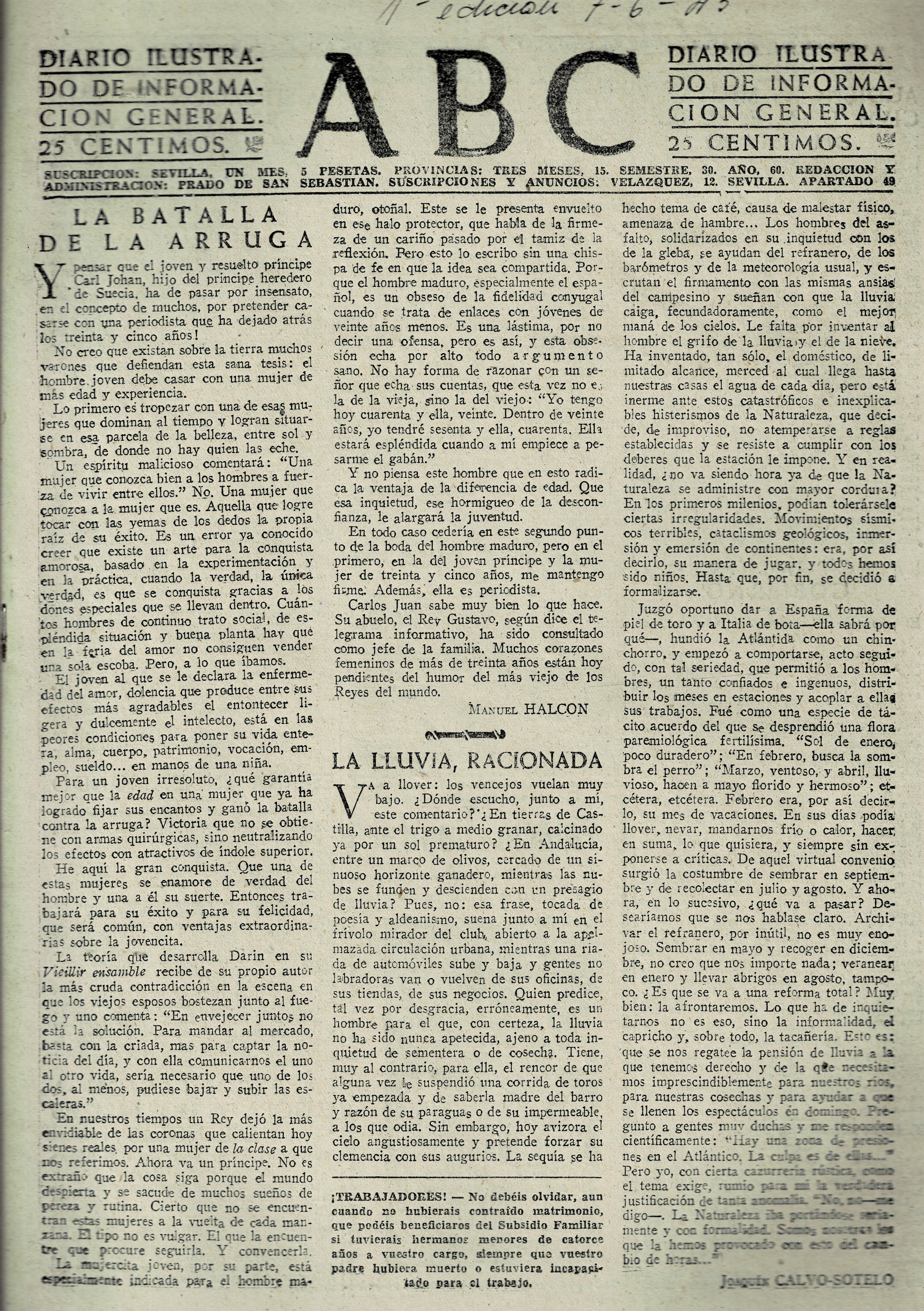 PERIODICO ABC MADRID-SEVILLA 7 DE JUNIO DE 1945 Nº 13048