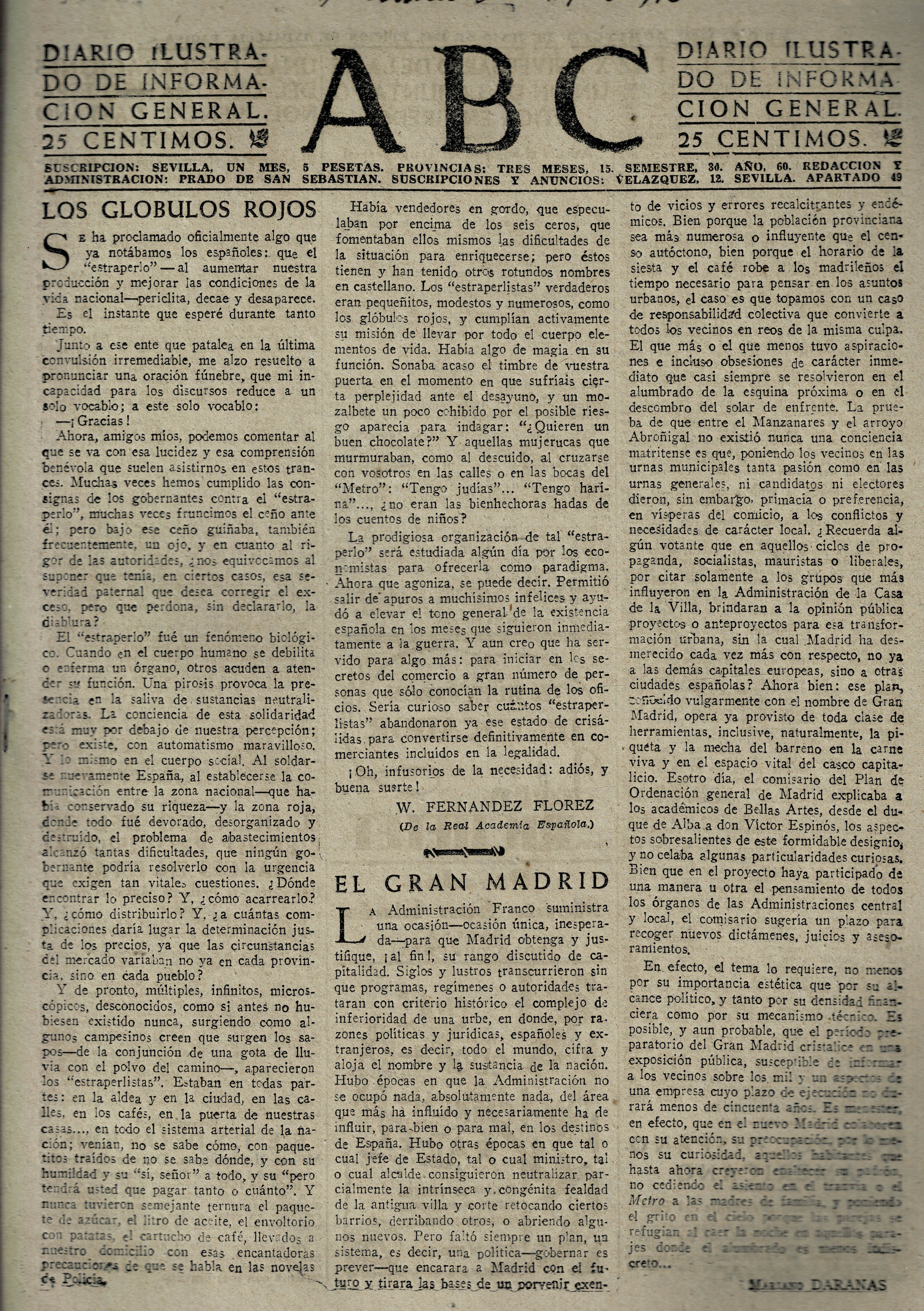 PERIODICO ABC MADRID-SEVILLA 17 DE JUNIO DE 1945 Nº 13057