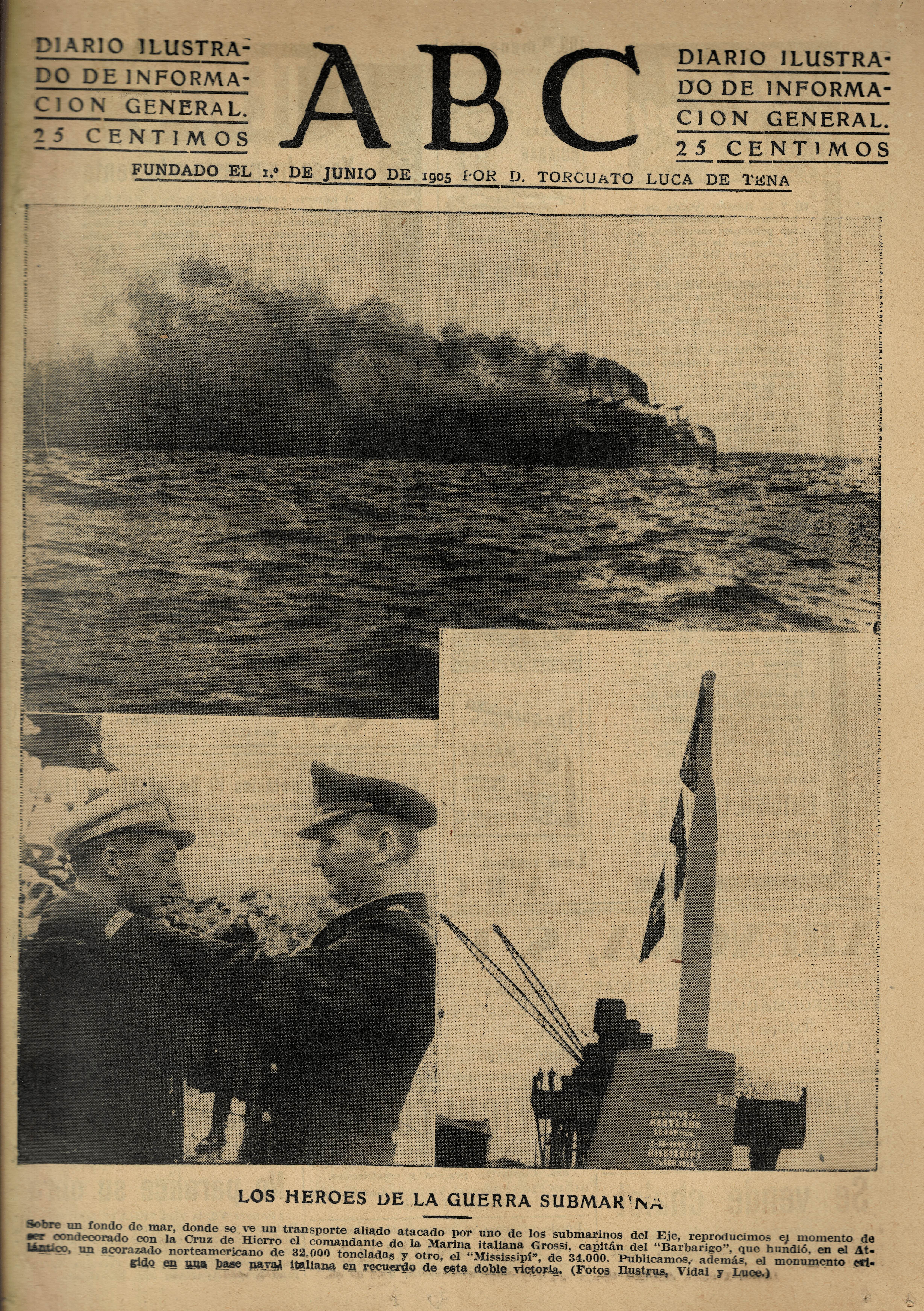 PERIODICO ABC MADRID-SEVILLA 19 DE NOVIEMBRE DE 1942 Nº 12255