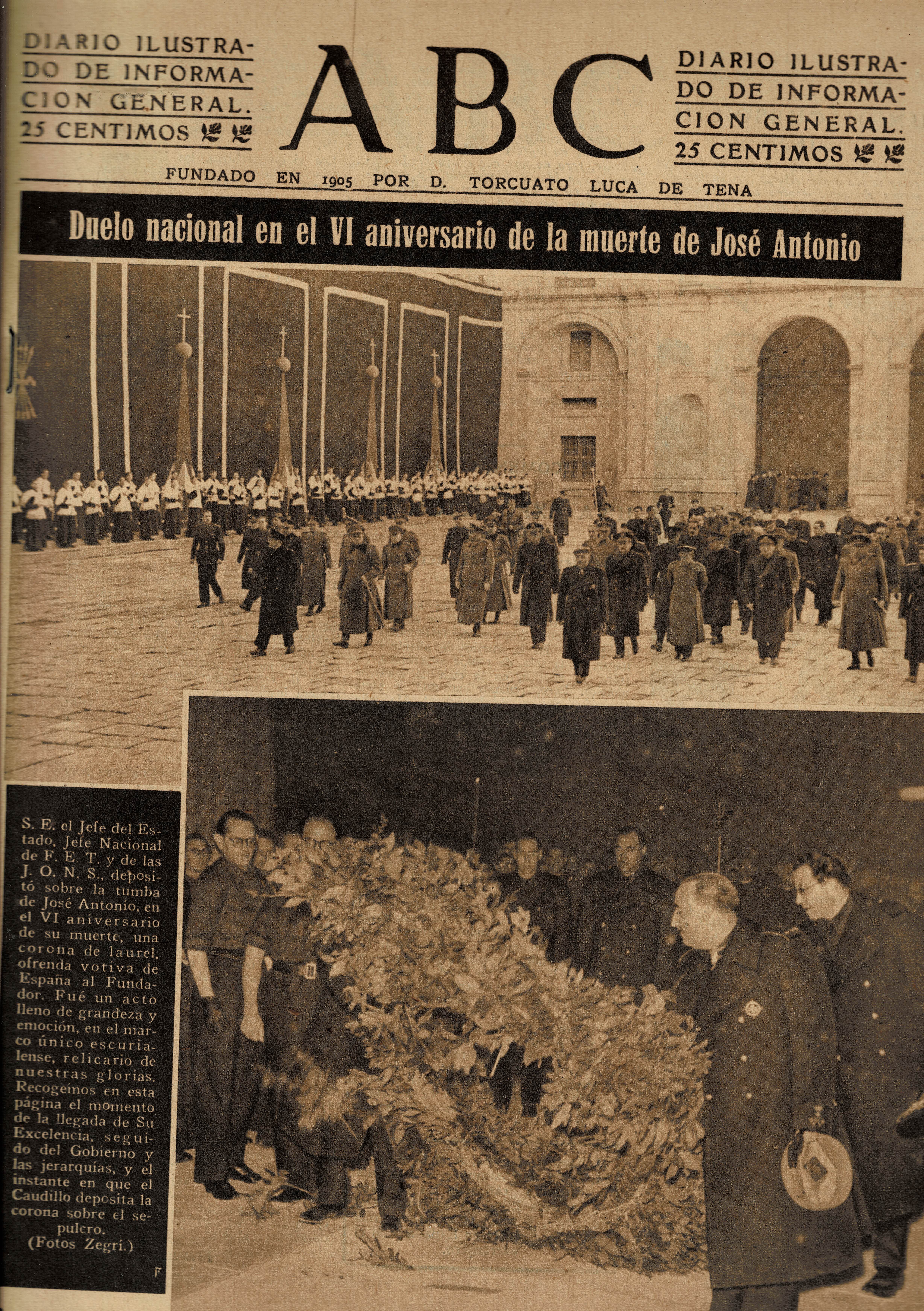 PERIODICO ABC MADRID-SEVILLA 22 DE NOVIEMBRE DE 1942 Nº 12258