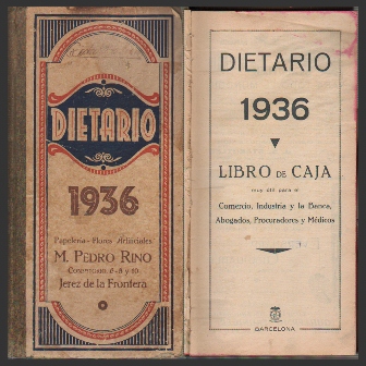 DIETARIO PARA 1936 LIBRO DE CAJA M. PEDRO RINO JEREZ DE LA FRONTERA