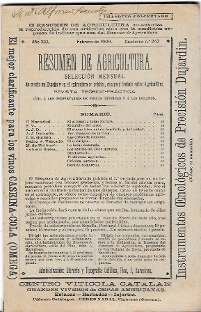 RESUMEN DE AGRICULTURA. REVISTA TEORICO-PRACTICA AÑO XXI FEBRERO 1909 CUADERNO Nº 242