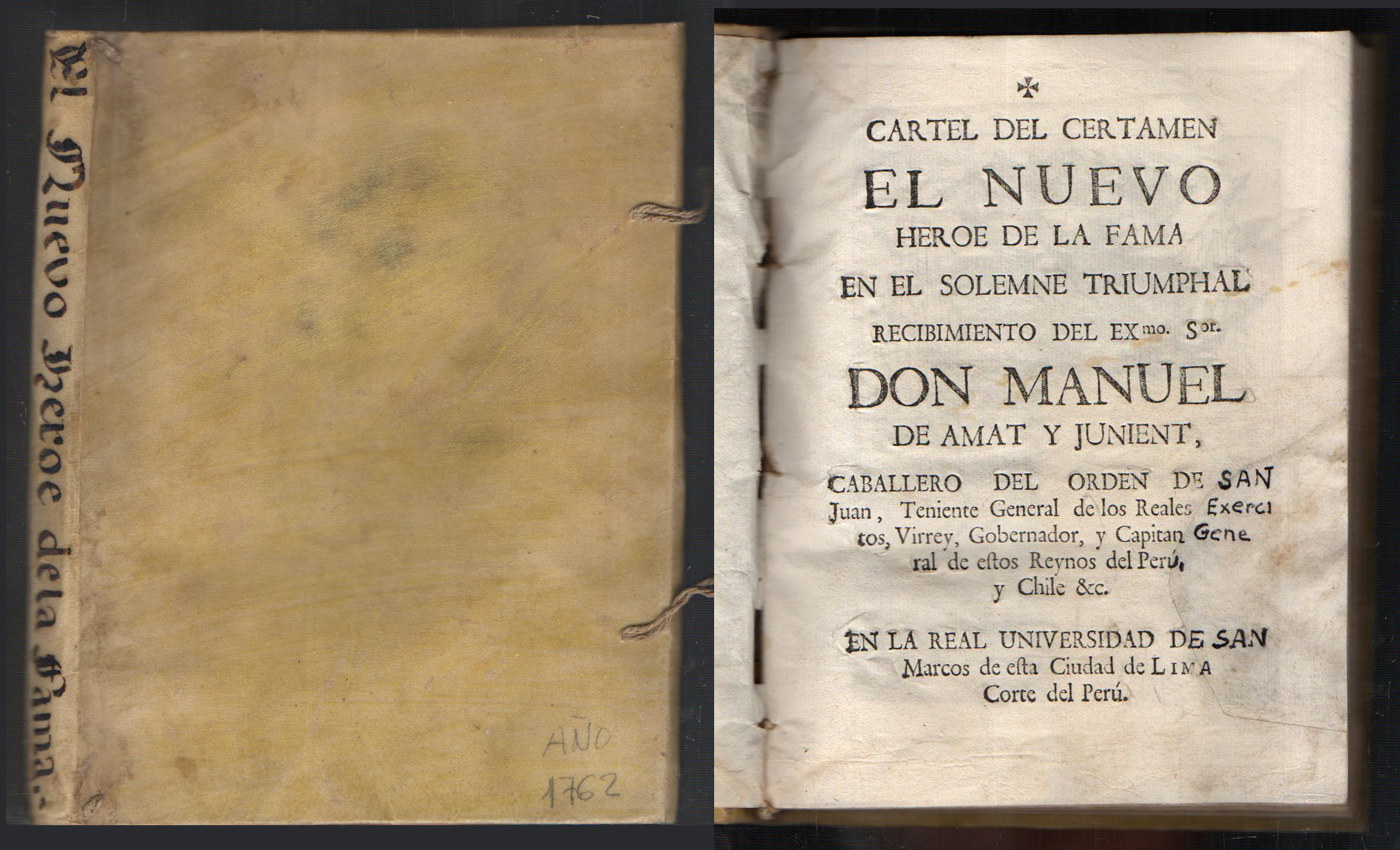 CARTEL DEL CERTAMEN EL NUEVO HEROE DE LA FAMA DON MANUEL DE AMAT Y JUNIENT