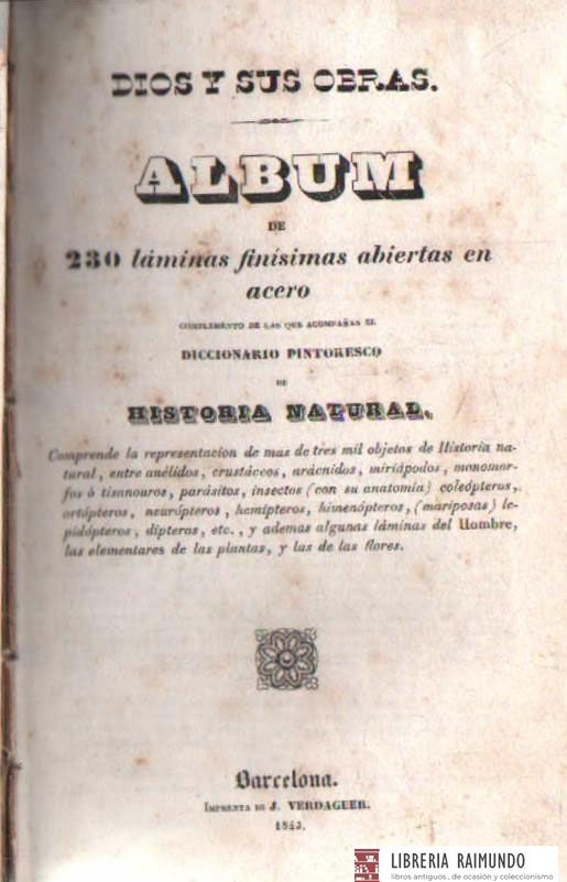 ALBUM DE HISTORIA NATURAL. DICCIONARIO PINTORESCO