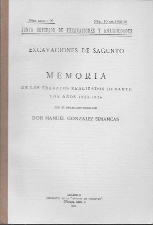 MEMORIA DE LAS EXCAVACIONES DE SAGUNTO AÑOS 1923 - 1926 Nº GENERAL 92