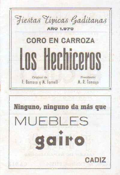 CARNAVAL DE CADIZ 1970. CORO LOS HECHICEROS