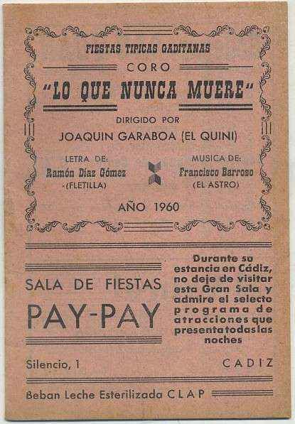 CARNAVAL DE CADIZ 1960 - CORO LO QUE NUNCA MUERE