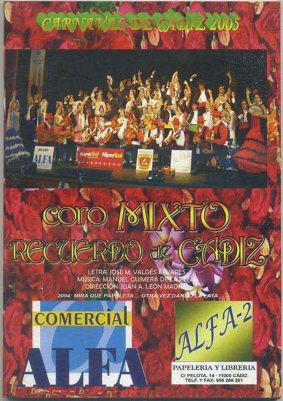 CARNAVAL DE CADIZ 2005. LIBRETO CORO RECUERDO DE CADIZ