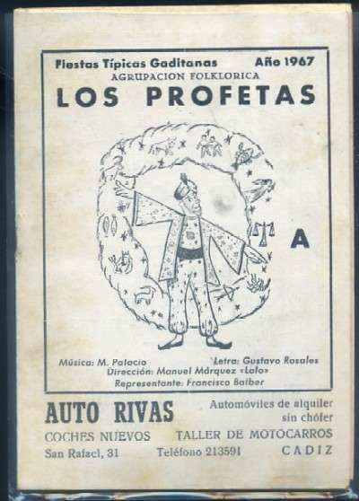 CARNAVAL DE CADIZ 1967. COMPARSA LOS PROFETAS. 2 LIBRETOS