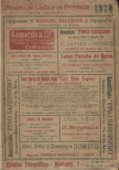 ANUARIO DE CADIZ Y SU PROVINCIA AÑO 1920