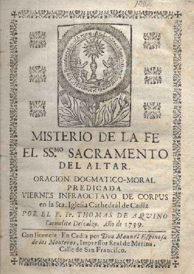 MISTERIO DE LA FE DEL SSMO. SACRAMENTO DEL ALTAR