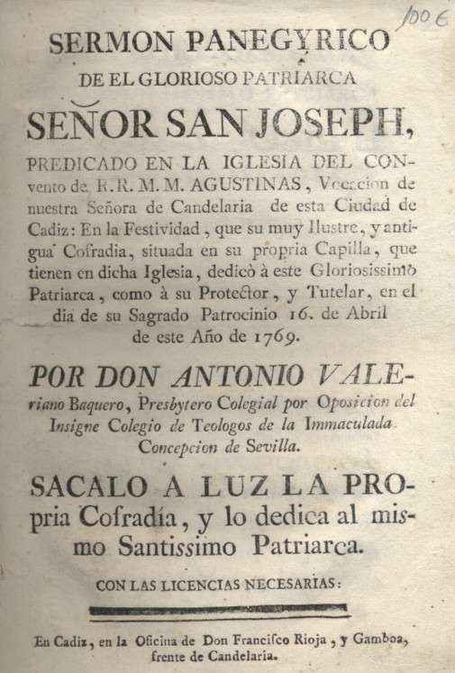 SERMON PANEGYRICO DE EL GLORIOSO PATRIARCA SEÑOR SAN JOSEPH