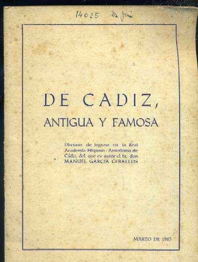 DE CADIZ, ANTIGUA Y FAMOSA
