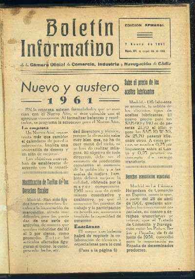 BOLETIN INFORMATIVO DE LA CAMARA OFICIAL DE COMERCIO, INDUSTRIA Y NAVEGACION DE CADIZ 1961